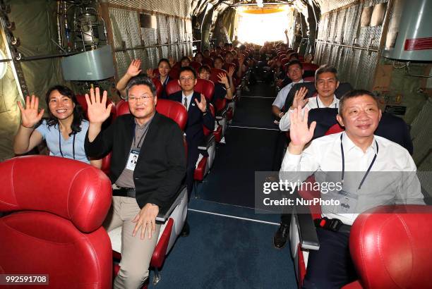 July 3, 2018-Seoul, South Korea - South Korean Baeketball Team members sit on plane to Pyeongyang, North Korea, to participate in inter-Korean...