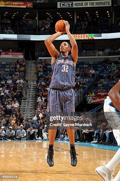 Boris Diaw of the Charlotte Bobcats shoots a jump shot against the New Orleans Hornets during the game at New Orleans Arena on April 7, 2010 in New...