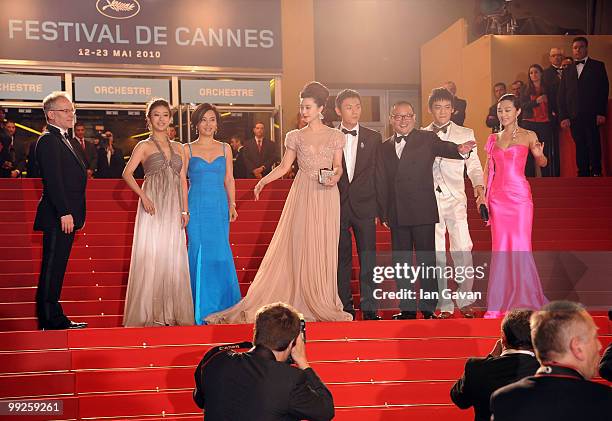 Actor Fan BingBing, Director Wang Xiaoshuai with actors Hao Qin, Hao Qin,Li Feier attend the 'Chongqing Blues' Premiere at the Palais des Festivals...