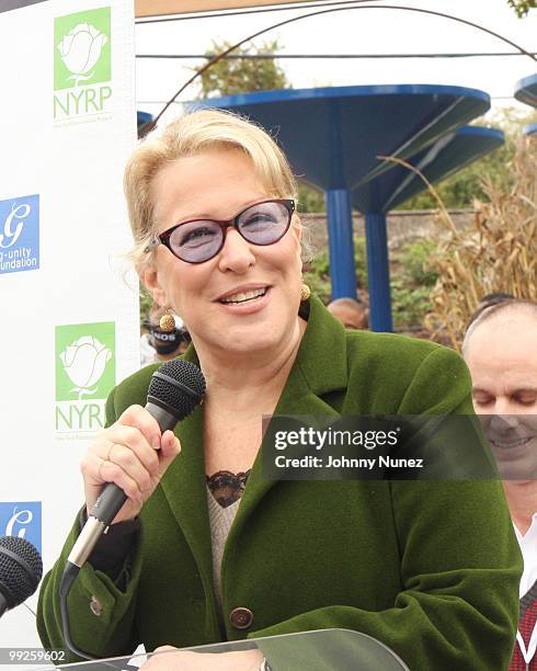 Bette Midler attends the opening of the Curtis "50 Cent" Jackson Community Garden on Novemeber 3, 2008 in the Jamaica neighborhood of the Queens...