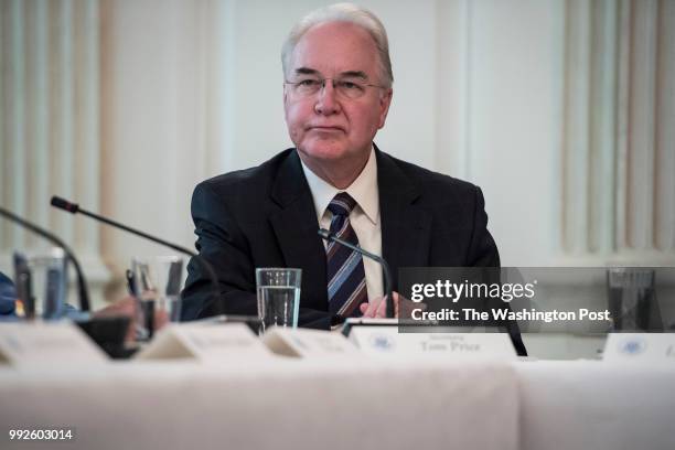 Secretary of Health and Human Services Tom Price attends an Opioid roundtable discussion held in the State Dining Room at the White House in...