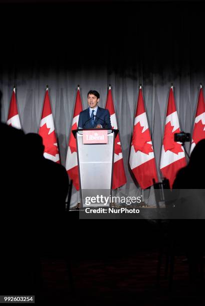 Justin Trudeau, Leader of the Liberal Party of Canada, speaking to supp orters at a Liberal fundraising event in Brampton, Canada on July 5, 2018.