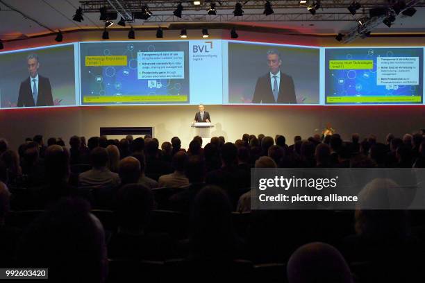 Frank Appel, chairman of the board of the German Post DHL Group, speaks during the German Logistics Congress in Berlin, Germany, 25 October 2017. The...