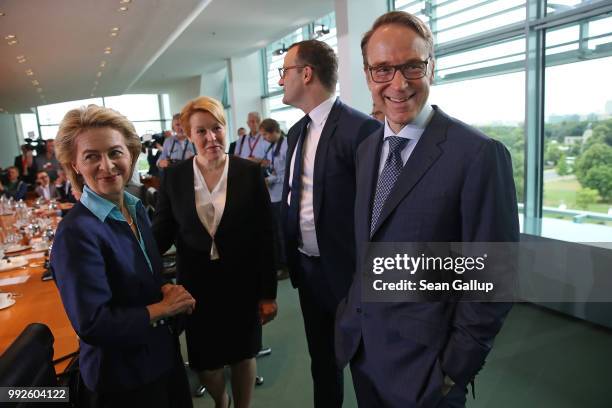 German Defense Minister Ursula von der Leyen, Family Minister Franziska Giffey, Health Minister Jens Spahn and Jens Weidmann, President of the...