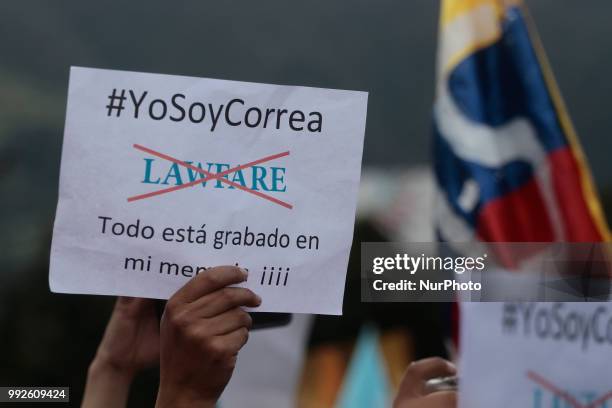 Supporters of the Alfarista Revolution Movement protest against the Government of the President of Ecuador, Lenin Moreno, and showed their support to...