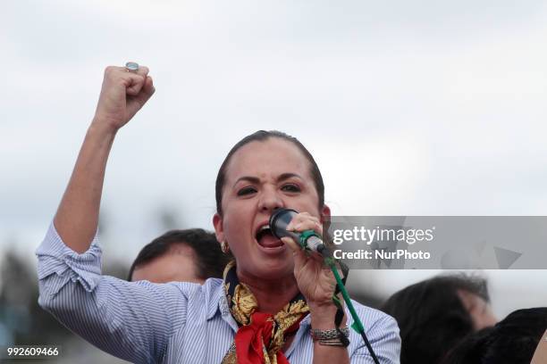 Supporters of the Alfarista Revolution Movement protest against the Government of the President of Ecuador, Lenin Moreno, and showed their support to...