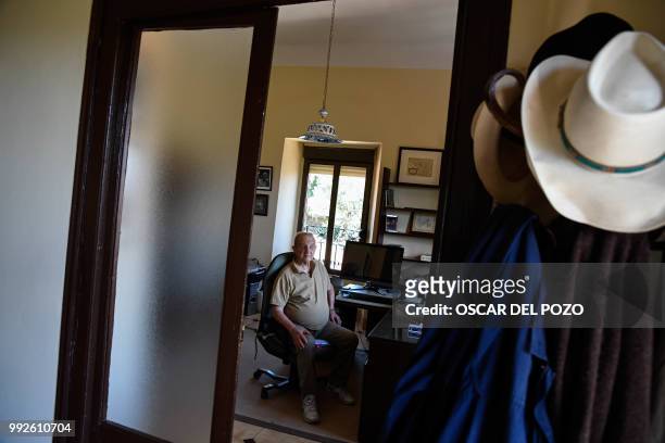 Nicolas Sanchez-Albornoz, ex-Franco prisoner, poses in his house in Avila, near Madrid, on July 03, 2018. OSCAR DEL POZO / AFP - Seventy years ago,...