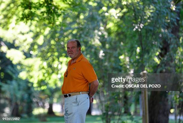 Juan Chicharro, president of the Francisco Franco Foundation, which defends the dictator's memory, poses at the El Retiro park in Madrid on July 03,...