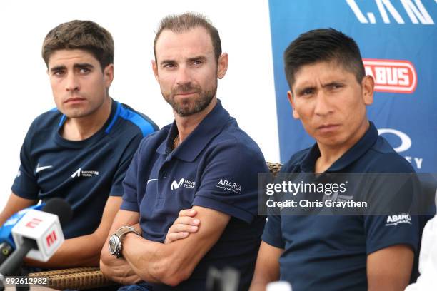 Mikel Landa of Spain and Movistar Team / Alejandro Valverde of Spain and Movistar Team / Nairo Quintana of Colombia and Movistar Team /during the...