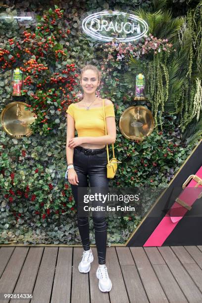 Model Elena Carriere attends The Fashion Hub during the Berlin Fashion Week Spring/Summer 2019 at Ellington Hotel on July 5, 2018 in Berlin, Germany.