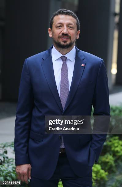 Head of Turkish Basketball Federation, Hidayet Turkoglu poses for a photo following an exclusive interview regarding Turkey National Team's...