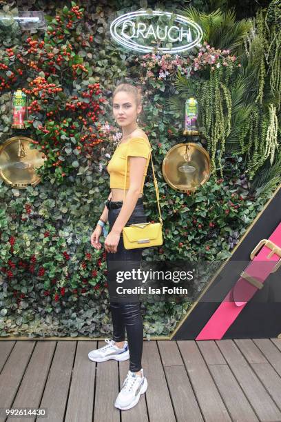 Model Elena Carriere attends The Fashion Hub during the Berlin Fashion Week Spring/Summer 2019 at Ellington Hotel on July 5, 2018 in Berlin, Germany.