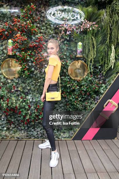 Model Elena Carriere attends The Fashion Hub during the Berlin Fashion Week Spring/Summer 2019 at Ellington Hotel on July 5, 2018 in Berlin, Germany.
