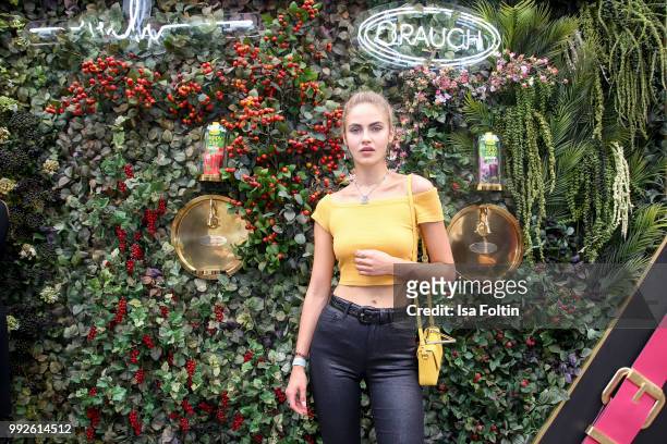 Model Elena Carriere attends The Fashion Hub during the Berlin Fashion Week Spring/Summer 2019 at Ellington Hotel on July 5, 2018 in Berlin, Germany.