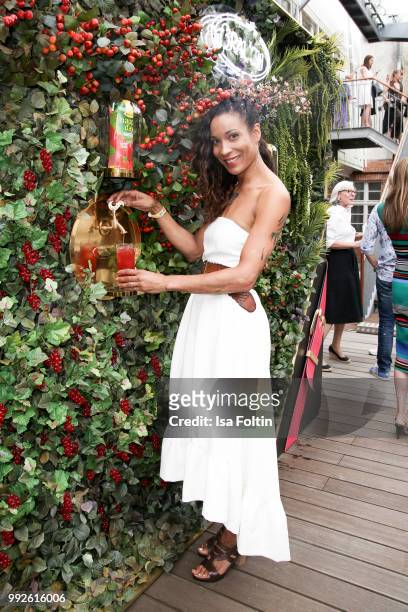 German presenter Annabelle Mandeng attends The Fashion Hub during the Berlin Fashion Week Spring/Summer 2019 at Ellington Hotel on July 5, 2018 in...