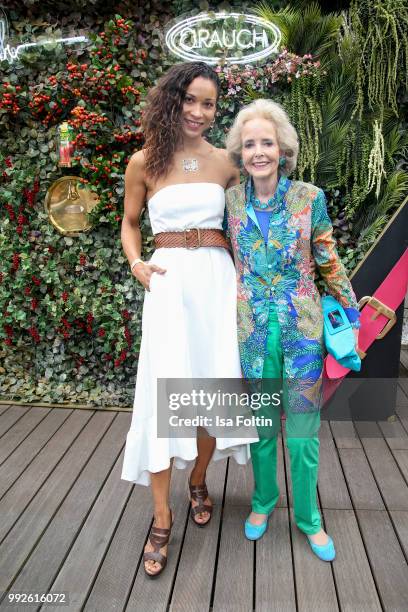 German presenter Annabelle Mandeng and Isa von Hardenberg attend The Fashion Hub during the Berlin Fashion Week Spring/Summer 2019 at Ellington Hotel...