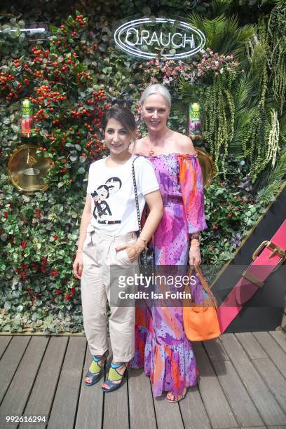 Laila Hamidi and Petra van Bremen attend The Fashion Hub during the Berlin Fashion Week Spring/Summer 2019 at Ellington Hotel on July 5, 2018 in...