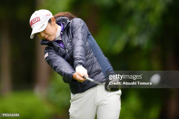 Rie Tsuji of Japan hits her tee shot on the 4th hole during the first round of the Nipponham Ladies Classic at the Ambix Hakodate Club on July 6,...