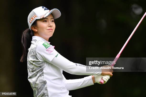 Kotone Hori of Japan hits her tee shot on the 6th hole during the first round of the Nipponham Ladies Classic at the Ambix Hakodate Club on July 6,...