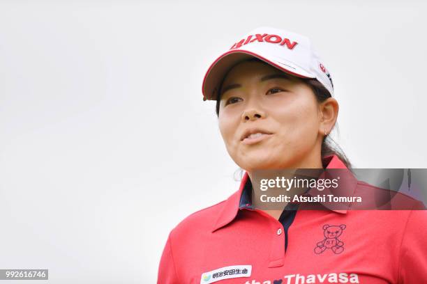 Minami Katsu of Japan looks on during the first round of the Nipponham Ladies Classic at the Ambix Hakodate Club on July 6, 2018 in Hokuto, Hokkaido,...