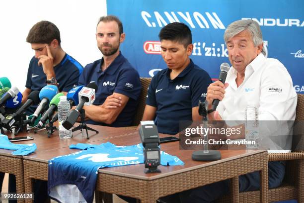 Mikel Landa of Spain and Movistar Team / Alejandro Valverde of Spain and Movistar Team / Nairo Quintana of Colombia and Movistar Team / Eusebio Unzue...