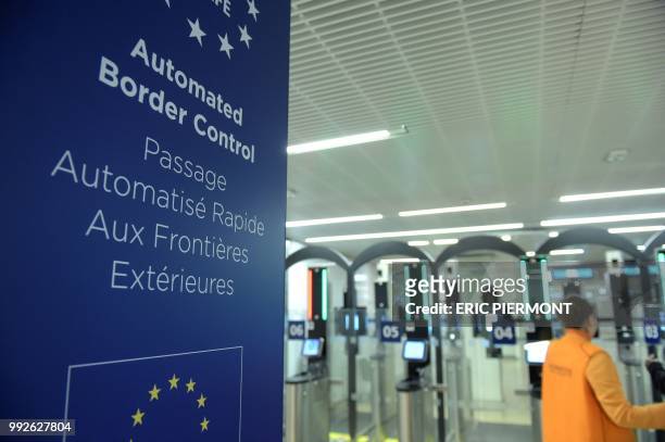 Picture shows "Parafe", an automated border passport control at Orly airport, near Paris on July 6, 2018.