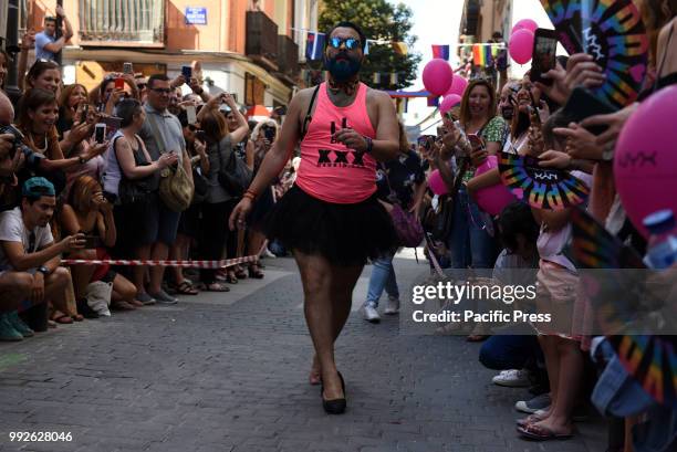 Competitor walks during the Gay Pride High Heels race in Madrid.