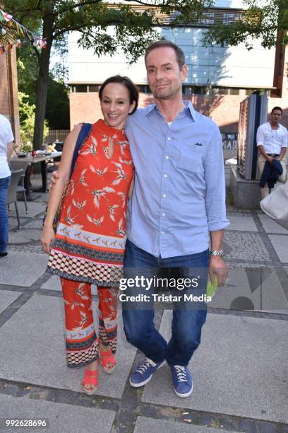 Sharon Brauner and Matthias Freiherr Teuffel von Birkensee during the premiere of 'Das letzte Mahl' at Kino in der Kulturbrauerei on July 5, 2018 in...