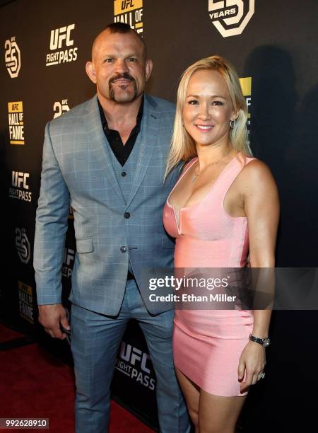 Hall of Fame member Chuck Liddell and his wife Heidi Liddell arrive at the UFC Hall of Fame's class of 2018 induction ceremony at Palms Casino Resort...