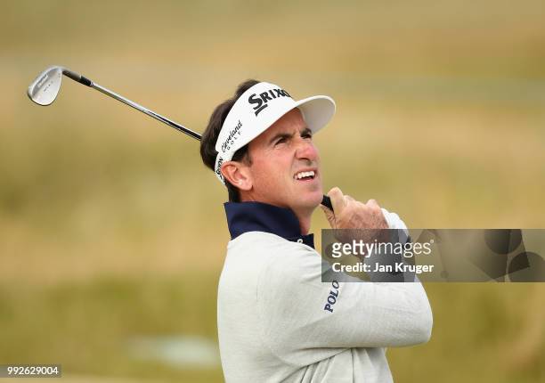 Gonzalo Fernandez-Castano of Spain plays his second shot into the 10th green during the second round of the Dubai Duty Free Irish Open at Ballyliffin...
