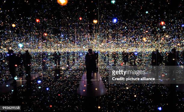 Picture of the art installation "Infinity Mirrored Room - The Souls of Millions of Light Years Away, 2013" taken at the exhibition "Never Ending...