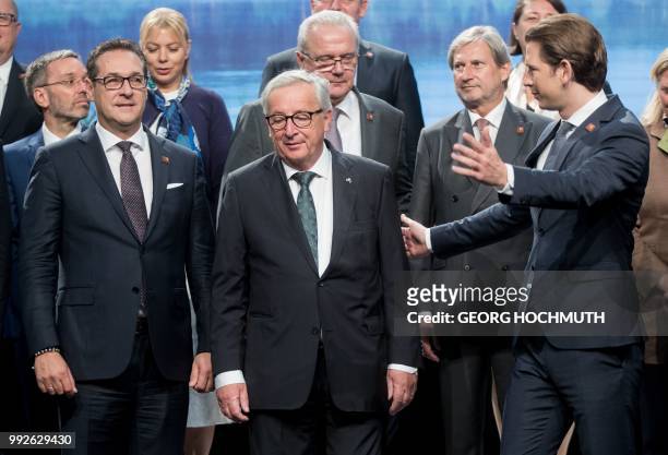 Austrian Chancellor Sebastian Kurz , Vice-Chancellor Heinz-Christian Strache and the President of the European Commission Jean-Claude Juncker arrive...