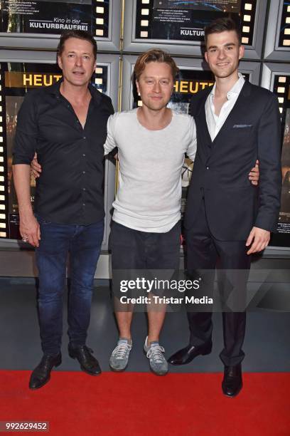 Bruno Eyron, Adrian Topol and Patrick Moelleken during the premiere of 'Das letzte Mahl' at Kino in der Kulturbrauerei on July 5, 2018 in Berlin,...