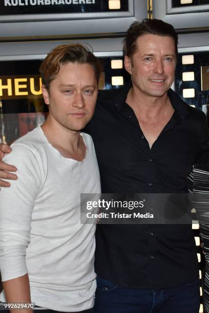 Adrian Topol and Bruno Eyron during the premiere of 'Das letzte Mahl' at Kino in der Kulturbrauerei on July 5, 2018 in Berlin, Germany.