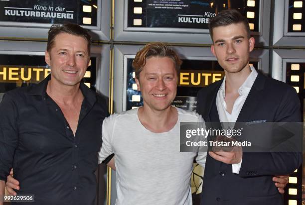 Bruno Eyron, Adrian Topol and Patrick Moelleken during the premiere of 'Das letzte Mahl' at Kino in der Kulturbrauerei on July 5, 2018 in Berlin,...