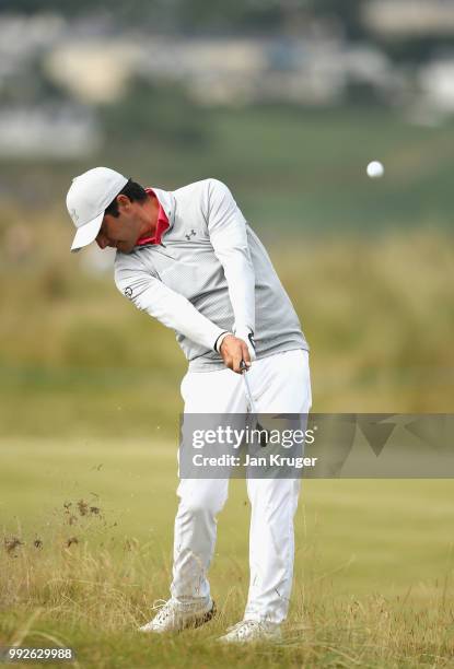 Felipe Aguilar of Chile plays his second shot on the 10th hole during the second round of the Dubai Duty Free Irish Open at Ballyliffin Golf Club on...