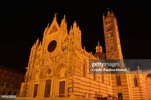 siena cathedral in the night - kathedraal van siena stockfoto's en -beelden