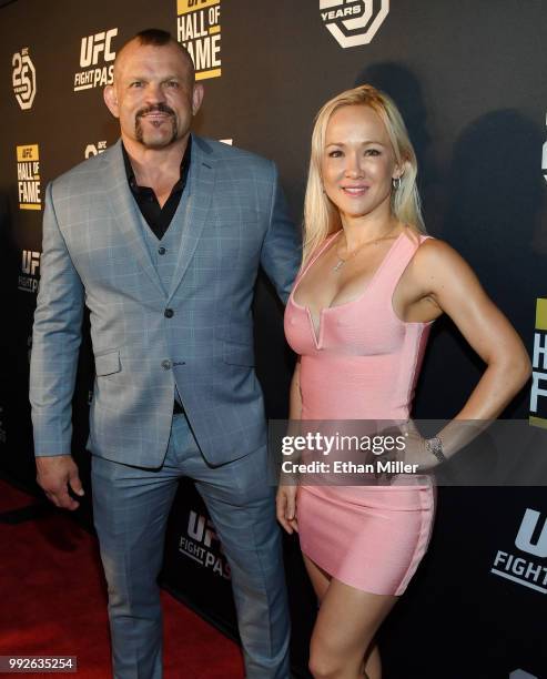 Hall of Fame member Chuck Liddell and his wife Heidi Liddell arrive at the UFC Hall of Fame's class of 2018 induction ceremony at Palms Casino Resort...