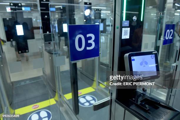 Picture shows "Parafe", an automated border passport control at Orly airport, near Paris on July 6, 2018.