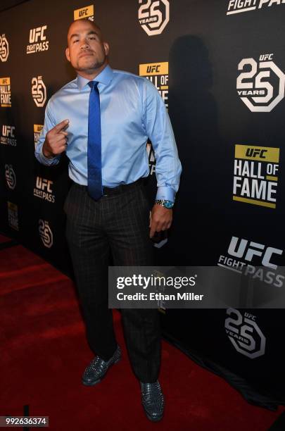 Mixed martial artist Tito Ortiz arrives at the UFC Hall of Fame's class of 2018 induction ceremony at Palms Casino Resort on July 5, 2018 in Las...