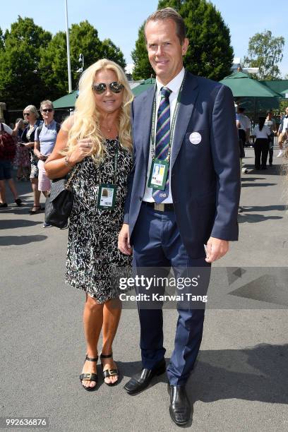 Stefan Edberg and wife Annette Hjort Olsen attend day five of the Wimbledon Tennis Championships at the All England Lawn Tennis and Croquet Club on...