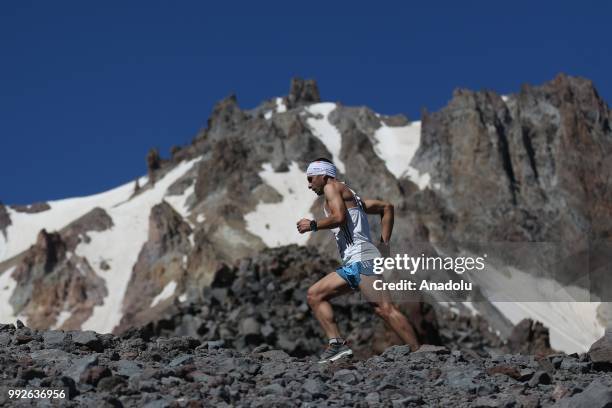 Turkish athlete Ahmet Arslan competes in the vertical kilometer round of 3rd International Erciyes Ultra Sky Trail Mountain Marathon in Kayseri...