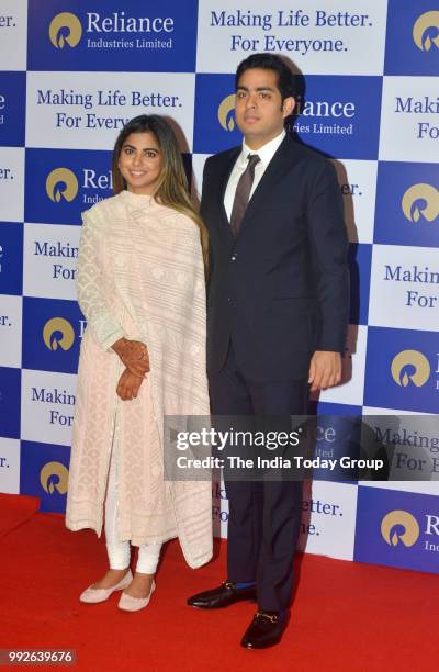 Akash and Isha Ambani at Reliance Industries' 41st Annual General Meeting in Mumbai.