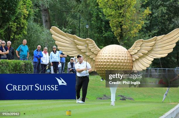 Ian Woosnam of Wales in action during Day One of the Swiss Seniors Open at Golf Club Bad Ragaz on July 6, 2018 in Bad Ragaz, Switzerland.