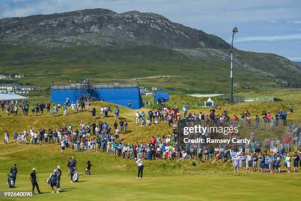 Donegal , Ireland - 6 July 2018; Shane Lowry of Ireland plays off the 1st fairway during Day Two of the Dubai Duty Free Irish Open Golf Championship...