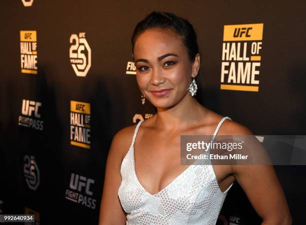 Mixed martial artist Michelle Waterson arrives at the UFC Hall of Fame's class of 2018 induction ceremony at Palms Casino Resort on July 5, 2018 in...