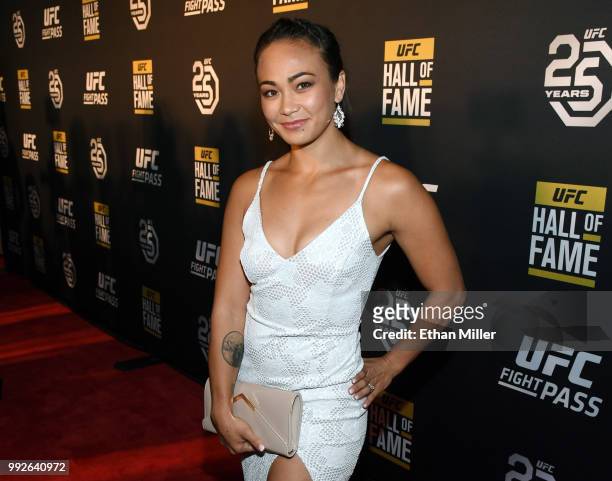 Mixed martial artist Michelle Waterson arrives at the UFC Hall of Fame's class of 2018 induction ceremony at Palms Casino Resort on July 5, 2018 in...