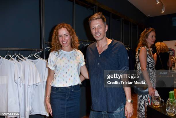 Michi Beck and his wife Ulrike Fleischer during the BECK TO BECK Launch Party & Pop-Up-Store Opening on July 3, 2018 in Berlin, Germany.