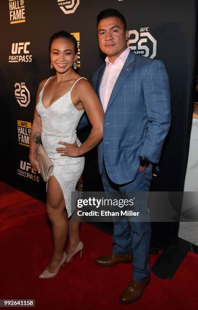 Mixed martial artist Michelle Waterson and her husband Joshua Gomez arrive at the UFC Hall of Fame's class of 2018 induction ceremony at Palms Casino...