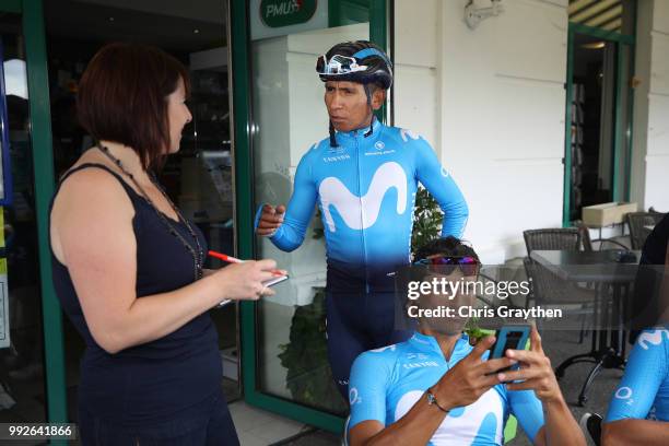 Nairo Quintana of Colombia / Daniele Bennati of Italy / Imanol Erviti of Spain / Mikel Landa of Spain / Movistar Team of Spain / Team stopped for a...